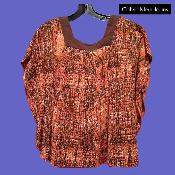 Calvin Klein NEW Artistic Modernism Abstract Gold Speckle Square-Neck Top S - Picture 7 of 10